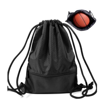 China Waterproof Custom Logo Black Drawstring Backpack Sports Bags Basketball Drawstring Strap Bag for sale