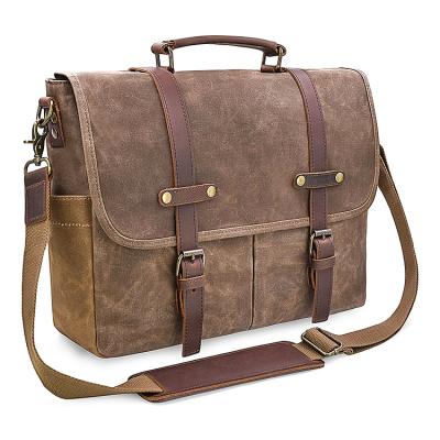 China High Quality Mens Messenger Bag 15.6 Inch Large Vintage Office Canvas Briefcase Satchel Waxed Shoulder Bag for sale