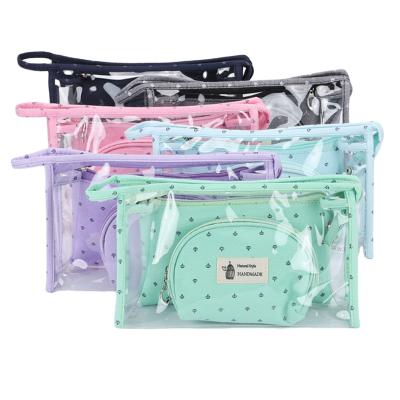 China 2022 Fashion PVC Clear Zipper Bag Cosmetic Waterproof Toiletry Bag Organizer Bag Set 3 for sale