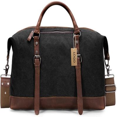 China Custom Outdoor Activity Canvas PU Leather Duffle Bags Shoulder Gym Portable Bag for Men and Women for sale