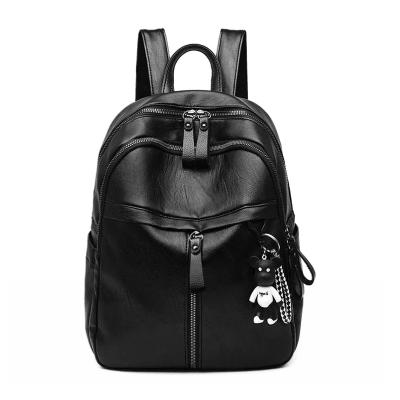 China Waterproof 2022 Wholesales Vintage Female Waterproof Black Canvas Small PU Real Bear Genuine Leather Shoulder Bag Backpacks With Logo for sale