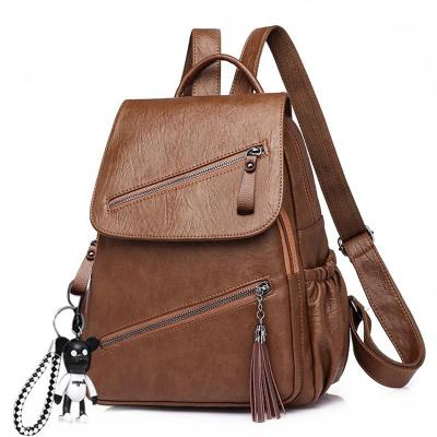 China 2022 High Quality Vintage PU Multi-zipper Ladies Waterproof Casual Leather Women Backpacks Bag Large Capacity Bear Genuine Designer Travel Bag for sale