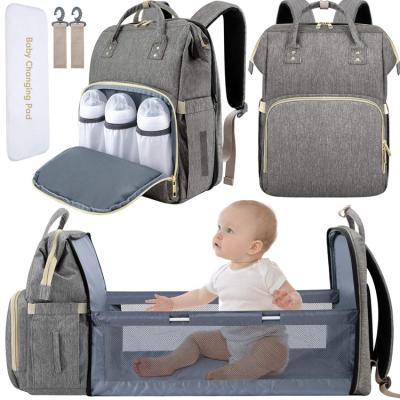 China With New 2022 Fashion Waterproof USB Baby Canvas Nylon 3 In 1 Mommy Tote Bag Set Diaper Bags Backpack With Changing Station Large Bed for sale