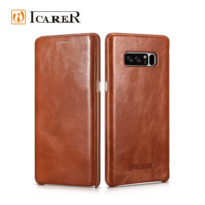 China ICARER Purely Handmade Flip Genuine Leather Phone Case for Samsung 8 Case for sale