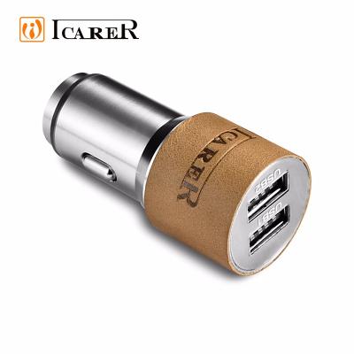 China Luxury Genuine Leather Car Battery USB 3.0 Car Charger Mobile Phone/Charging Tablet/Camera/mp3/mp4 ICARER USB for sale