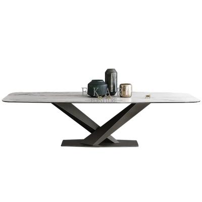 China KD Brown Marble Long Center Side Dining Table Set for sale