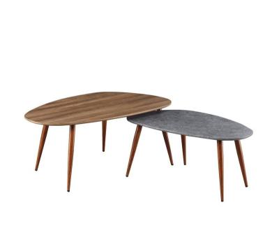 China French nodic modern recycled teak gray oval solid wood coffee table with wooden legs for sale