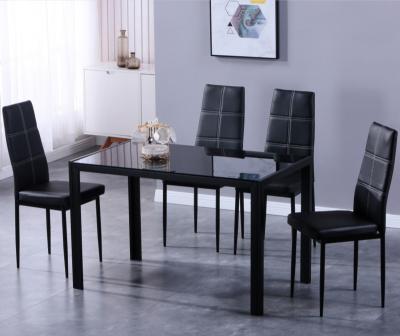 China Modern Contemporary Glass Black Dining Table Set (Other) Restaurant Adjustable Furniture and 6 Chairs for sale