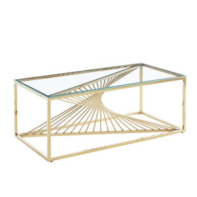 China KD Luxury Living Room Furniture Square Gold Stainless Steel Glass Coffee Table for sale