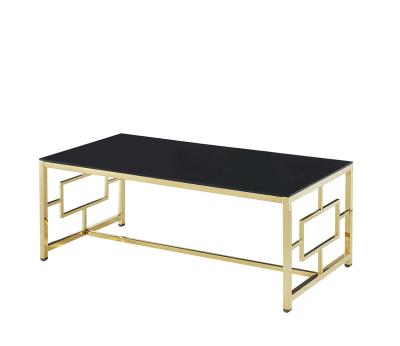 China Modern European Classic Stainless Steel Gold Base Marble Rectangle Tempered Glass Coffee Tables for sale