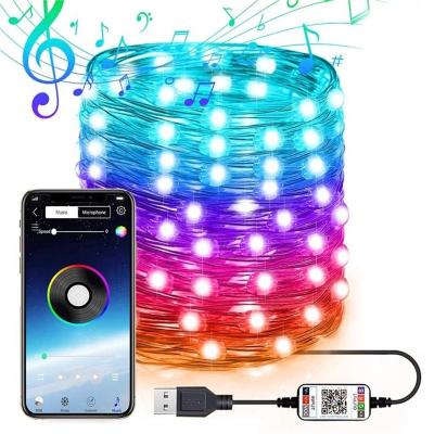 China Smart Holiday LED String Lights Waterproof Silver Wire Fairy RGB Colorful Blutooth APP control Christmas Tree Decoration Lights for sale