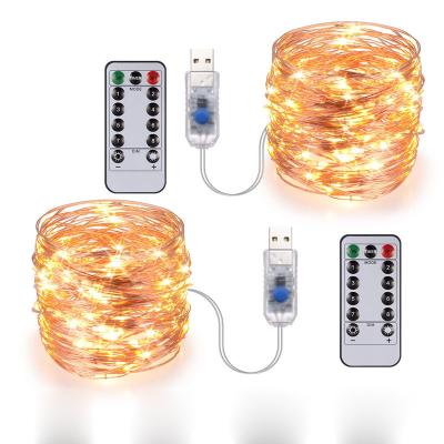 China Festive outdoor copper string light 10m 20m remote control timing battery USB garden light for party Christmas decoratio for sale