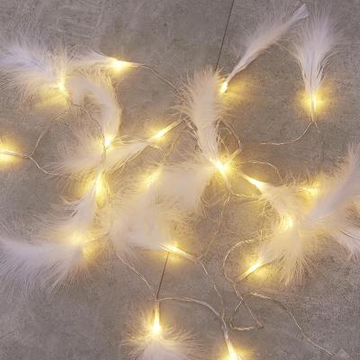 China Christmas Festival Led String Light Colorful Artificial Feather Wedding Hanging Light Battery Powered Wall Party Holiday for sale