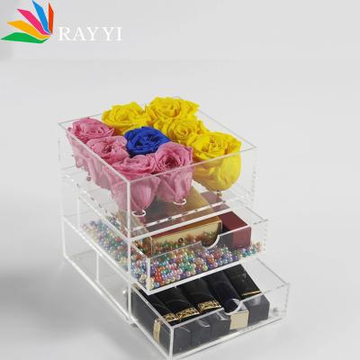 China Wedding Party Preserved Acrylic Rose Flower Storage Bouquet Acrylic Flower Box Rose Flower Box for sale