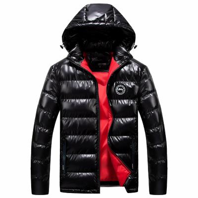 China 2022 New Fashion Shiny Shiny Down Jacket Black Bubble Windproof Hooded Outdoor Jacket For Men for sale