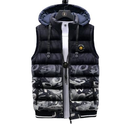 China 2022 Classic Casual Graffiti Mens Breathable Outdoor Sleeveless Vest Warm Neutral Light Weight Down Vest for sale