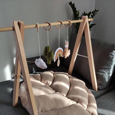 China Baby Wooden Gym with 6 Toys Baby Wooden Gym with 3 Wooden Baby Teether Toys Foldable Baby Play Gym Frame for sale