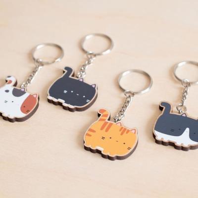 China Custom Cute Wooden Key Chain Small Cute Animal Laser Cut Wooden Key Chain Printed Engraved Wooden Keyring for sale