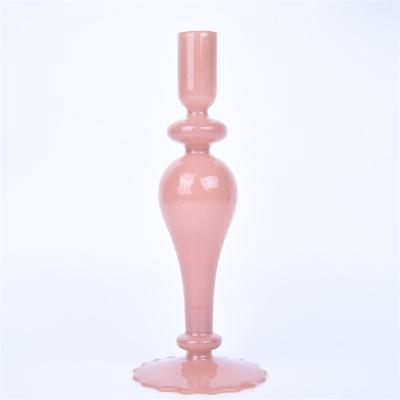 China Home Decoration Wholesale Glass Candlestick Colored Pillar Candle Holder Glass for sale