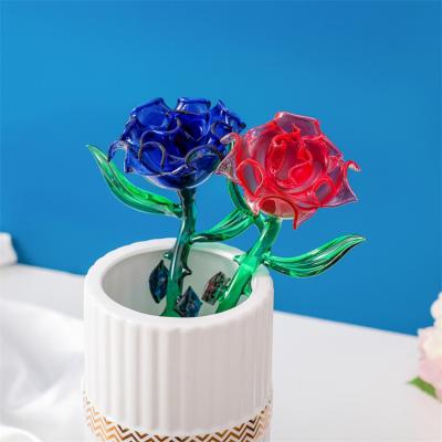 China Most Popular Decoration Crafts Contemporary Glass Rose Flower For Gifts Ornaments for sale