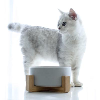 China 2021 Viable Factory Direct Sales Hanwei Pet Accessories Wooden Frame Ceramic Cat Dog Bowl Pet And Feeder for sale