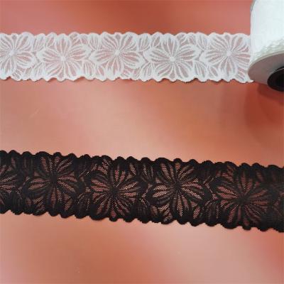 China 2021 New Style Elastic Spandex Lace Width 5.5cm French Lace Elastic Lace For Clothing Wedding Underwear Pajamas for sale