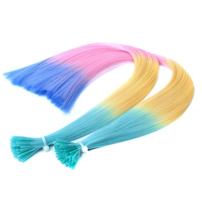 China I-tip hair factory direct sale 50cm gradient color rainbow hair extension feather hair extension wig piece for sale