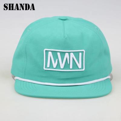 China 5 Panel Nylon Rope Hat Green Embroidery Custom Factory Made COMMON Nylon Rope Hat With Rope for sale