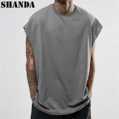 China High Quality Dropped Sleeve Opening Men's Hip Hop Breathable Clothing Sleeveless T-shirts Oversized for sale