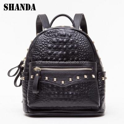 China High Quality Wholesale Crocodile Embroidery Stock Leather Backpack Women for sale