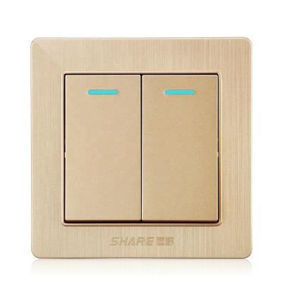 China China Factory Price Push Button 2 Gang 1 Way Residential Switch 250V 16A Champagne Gold Panel Made for sale