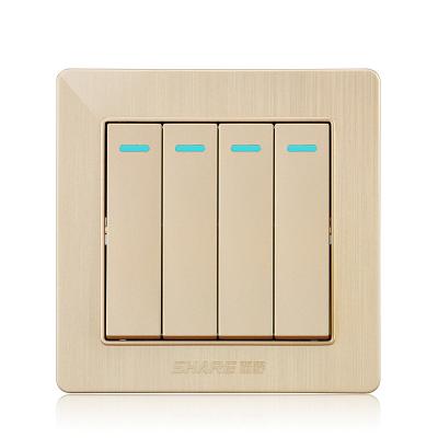 China Residential Gold Color 250v 16a Security Four Gang One Way Electrical Wall Switch for sale