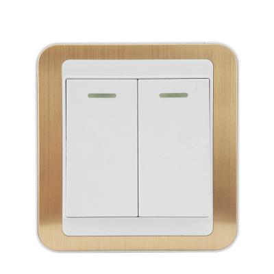 China Residential UK 250vac 16amp White Strip &gold Two Units Two Way Light Switch For British /Saudi Arabia / Middle East Standard 86*86mm for sale