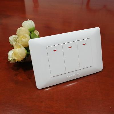 China Free Sample 118*75mm America Peru Style Push Button 16A 3 Way Residential Modular Wall Switch Flat Panel Socket for sale