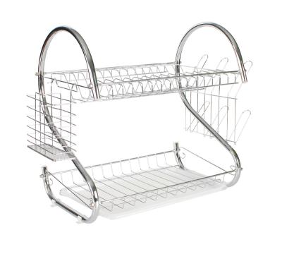 China Factory Price Workable 2 Tier Chrome S Shaped Rack Dish For Kitchen Single Dish Rack for sale