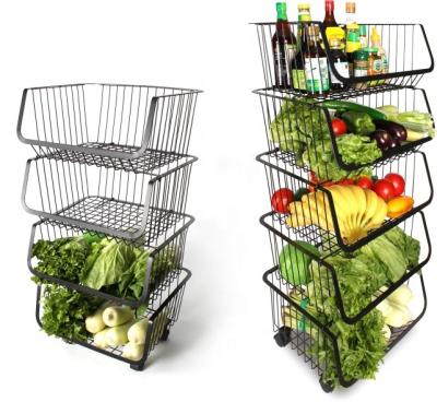 China Convenient Home Sustainable Vegetable And Fruit Standing Storage Basket With Wheel for sale