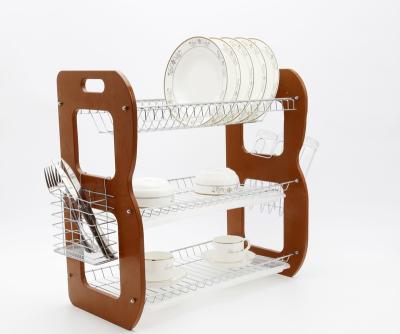 China Sustainable wooden factory price 2 or 3 tiers dish draining racks with cover for kitchen dish rack. for sale