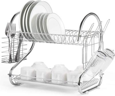 China Viable Chrome Plated Dish Drainer Racks With Utensil Rack For Kitchen Counter for sale