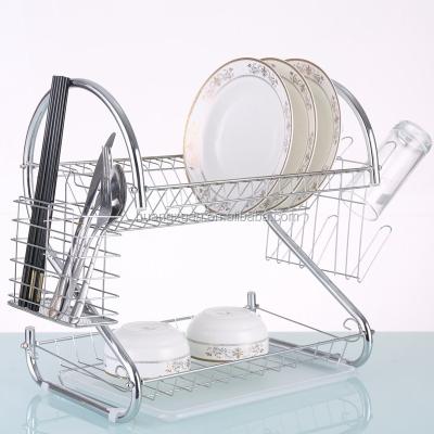 China 2019 hot selling huangxuan workable 2 tier dish rack metal wire dish drainer rack kitchen organizer for sale