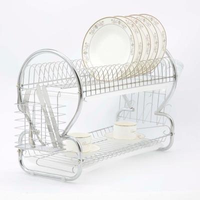 China Hot Selling Stainless Steel Sustainable Shape 2-Tier Kitchen 8 Dish Rack Dish Drying Rack for sale