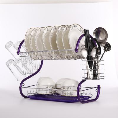 China Sustainable Stainless Steel Kitchen 2-Tier Dish Rack Dish Drying Rack for sale