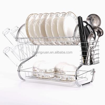 China Sustainable Kitchen Organization Rack 2 Tier Stainless Steel Dish Drying Rack for sale