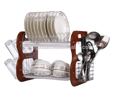 China Metal Wire Sustainable Wooden Dish Rack With Glass Rack Dish Rack for sale