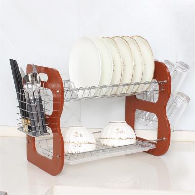 China 2 Tiers Viable High Quality Wooden B-Shaped Dish Racks For Kitchen. for sale