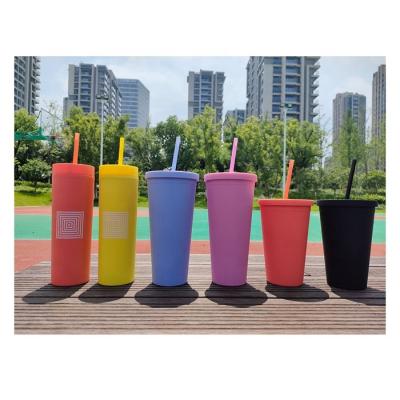 China Best Price Double Stocked Wall Tumblers Cups With Lids And Plastic Cup 16oz Plastic Juice Cups for sale