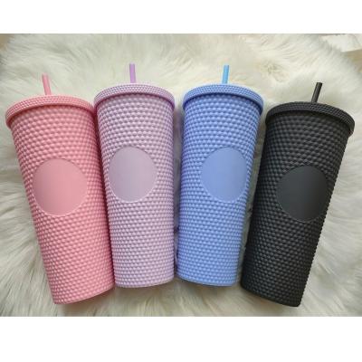 China 2022 Matte Black Red Pink Bottle Stocked New Double Wall Amazon Stud Jewelry Tumblers Cups With Straw And Lid for sale