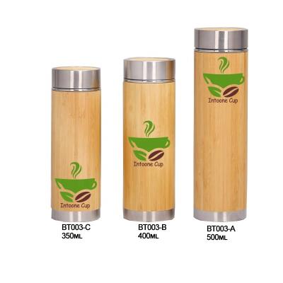 China 18oz Stocked Good Stainless Steel Wooden Vacuum Tumbler Double Bamboo Insulated Wall Tumblers Supplier With Bamboo Tea Infuser Lid for sale