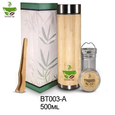 China Wholesale Stocked Stainless Steel Tumbler With Leak Proof Bamboo Cover Bamboo Tumbler With Stainless Steel Strainer for sale