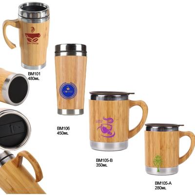 China Amazon Stocked Vacuum Insulated Stainless Steel Water Bottles Tumbler Style Travel Coffee Bamboo Coffee Mug with Bamboo Lid for sale