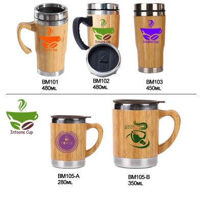 China 450ml 16oz Coffee Mugs Stainless Steel Water Bottle Tumbler Holder Bamboo Wooden Insulated Custom For Drinking With Strainer for sale